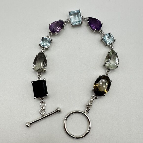 NWOT 7" One-of-a-kind Multi-gemstone bracelet in sterling silver! - Picture 4 of 13